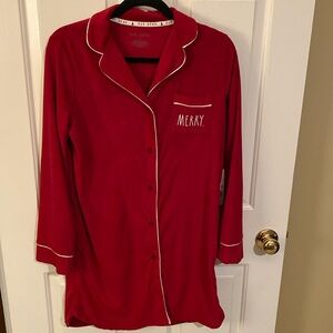 Rae Dunn NWT Small “velour“ sleepshirt with pocket. Color is Jester Red.